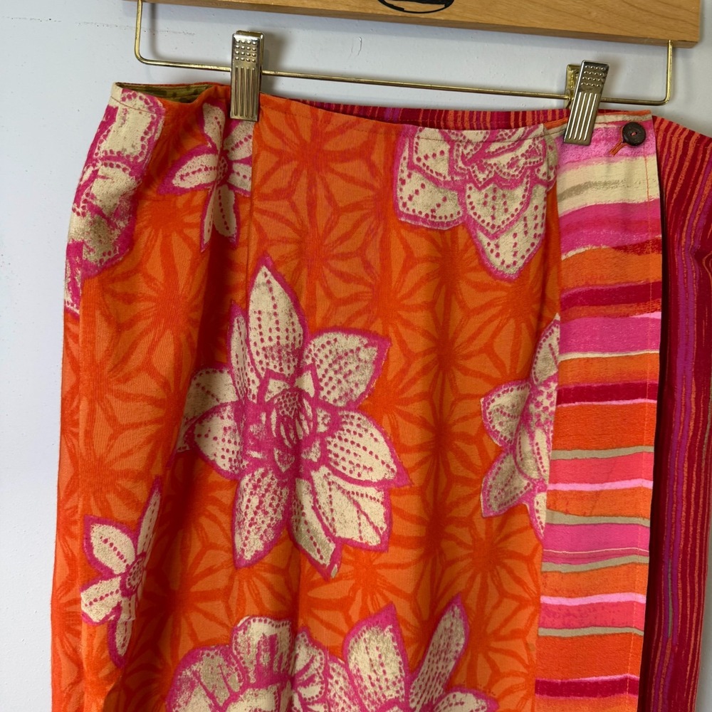 VTG Sigrid Olsen Sport Wrap Skirt Women's Size 12 Orange Pink‎ Floral Tropical - Picture 3 of 11